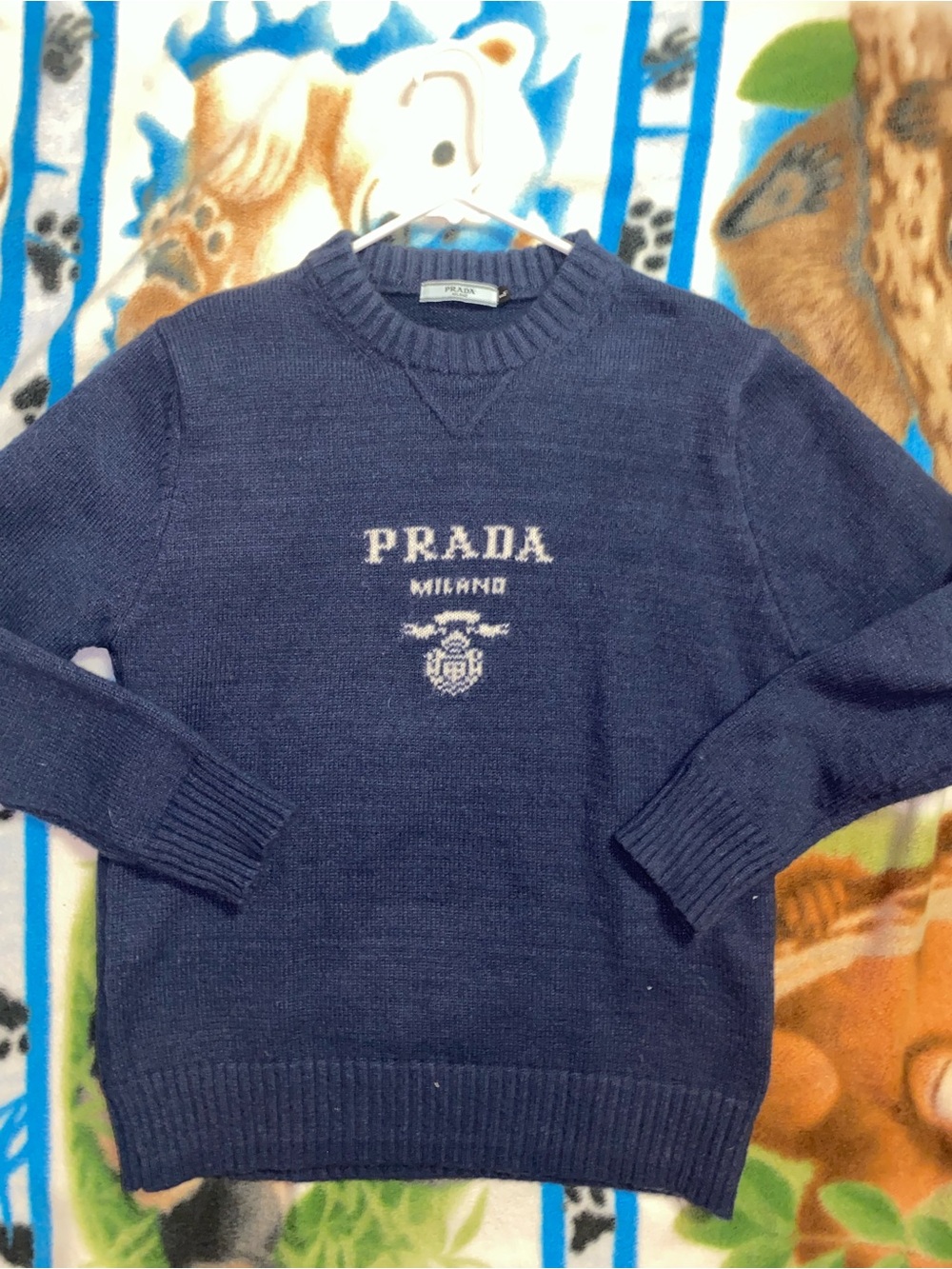 Prada Navy Crewneck Sweater with Logo